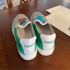 Fendi Gray Slip-On Sneakers with Colorful Logo